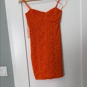 Zara Orange Lace Spaghetti-Strap Mini Dress